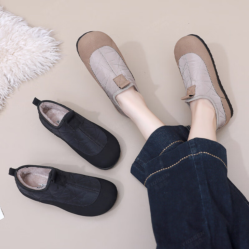 意迪森秋冬季加宽加绒加厚保暖一脚蹬防水防滑软底软面时尚女棉鞋妈妈鞋 咖啡色 加绒 【保暖防滑】 38 (240mm) 【正码正拍】