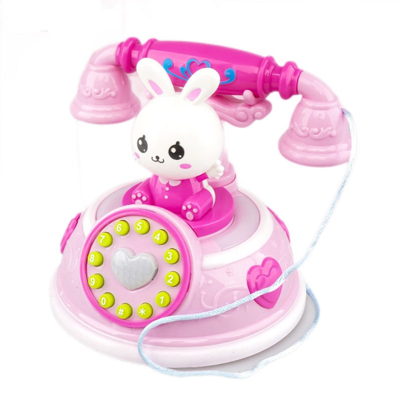 雅诺（YaNuo）儿童小兔子仿真电话机玩具复古座机多功能音乐早教玩具男女宝宝 粉色电话机
