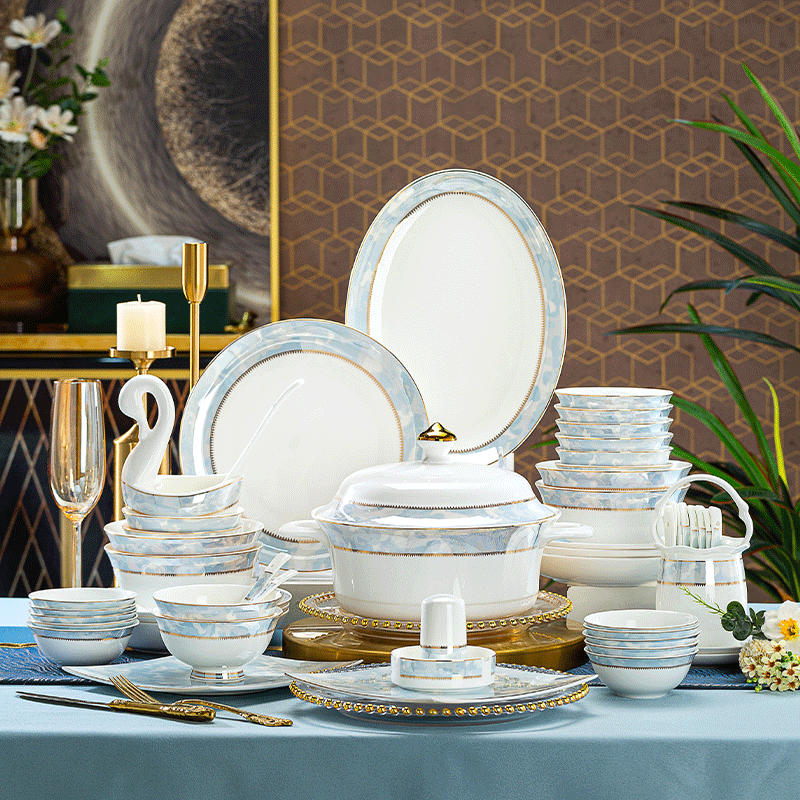 如喜 景德镇陶瓷碗碟家用简约中式碗盘组合高档轻奢骨质瓷餐具乔迁