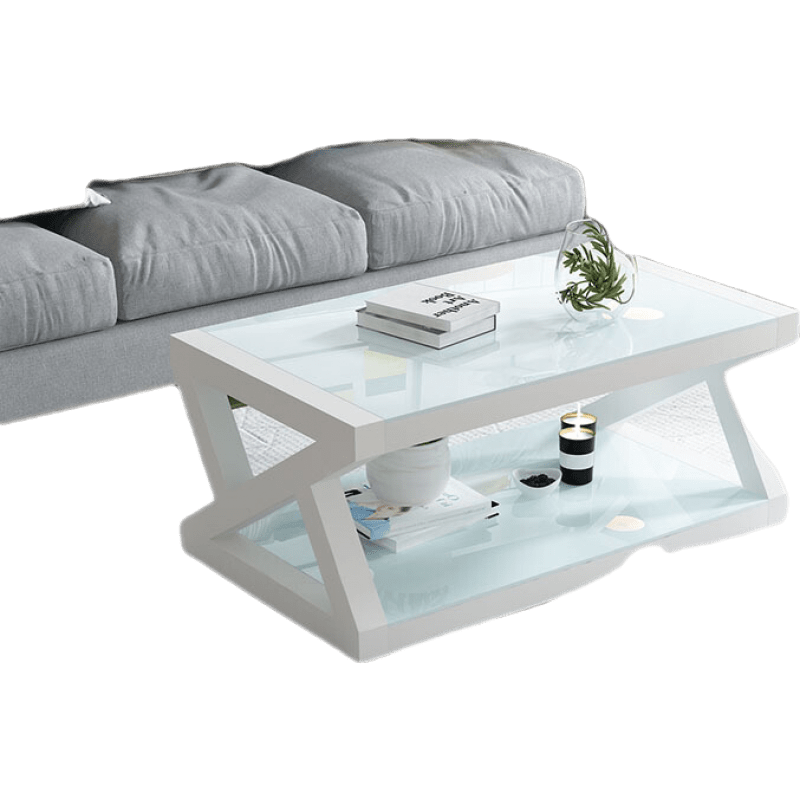 DIYOOCO 现代简约简易黑色钢化玻璃茶几桌子电视柜组合简约客厅欧式小户型客厅创意茶几 白架白玻80*50茶几 组装