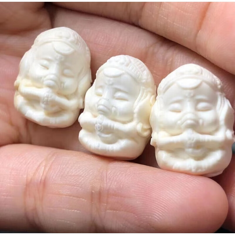 玉满田 猛犸牙吊坠猛犸象牙象神 立体宝宝象 象神雕刻件 原色无漂