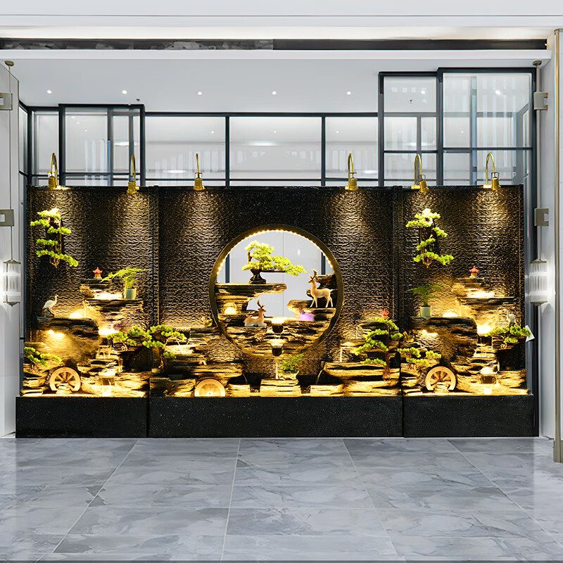 中式假山水幕墙流水喷泉鱼池造景观庭院办公室内客厅阳台落地摆件 af