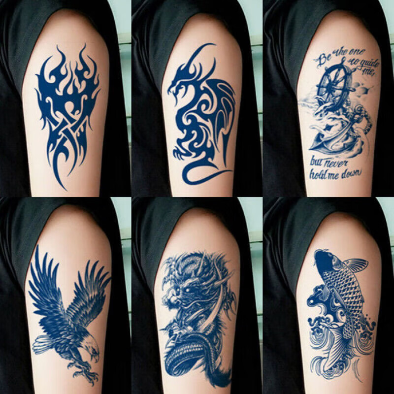 统仙  防水草本纹身贴 男女手臂龙蛇虎鹰图腾逼真半永久不反 6张草本
