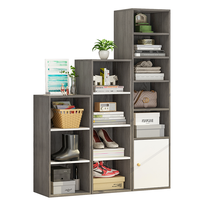 普派(Pupai)储物柜收纳柜北欧现代简约小户型实用置物架储物书柜书架子玄关柜角柜多层收纳带门柜子 莫兰迪灰色5层 32.5*30*150cm