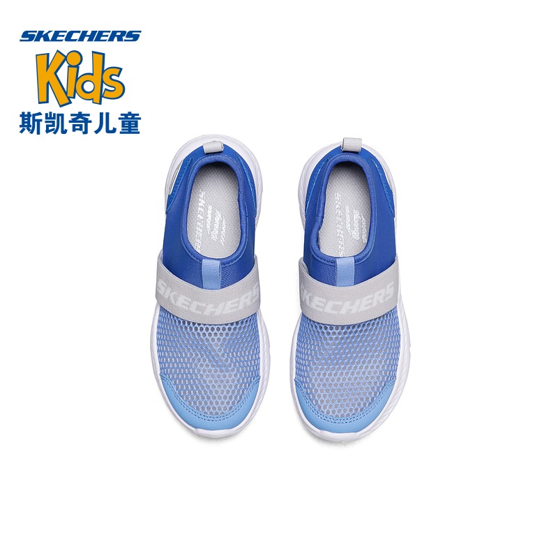 SKECHERS斯凯奇童鞋男童运动鞋夏季儿童一脚蹬透气大网孔中大童鞋660064L 蓝色/灰色/BLGY 35码