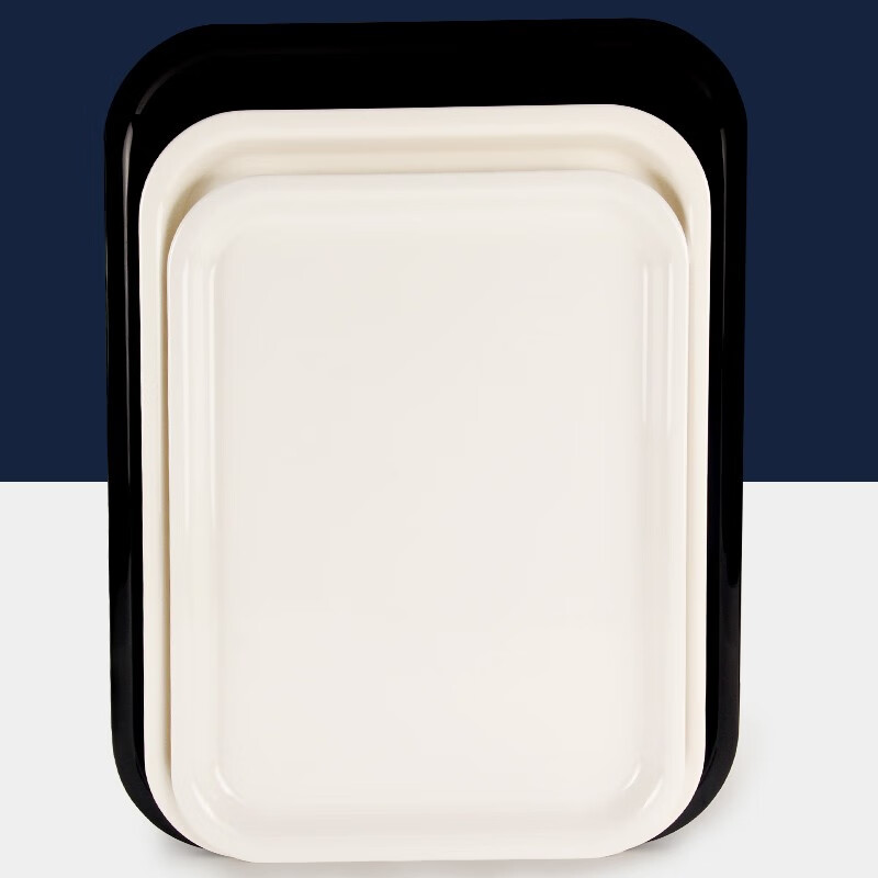 KORDCO大可餐具密胺托盘长方形白色家用杯子盘茶盘黑色大号果盘加厚盘子 米白色 29cm*19cm*2cm