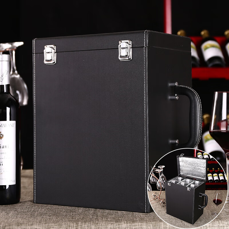 泰鹏红酒盒六只装现货皮盒定做礼品盒6只装葡萄酒盒子皮箱六支通用装 黑色 黑色