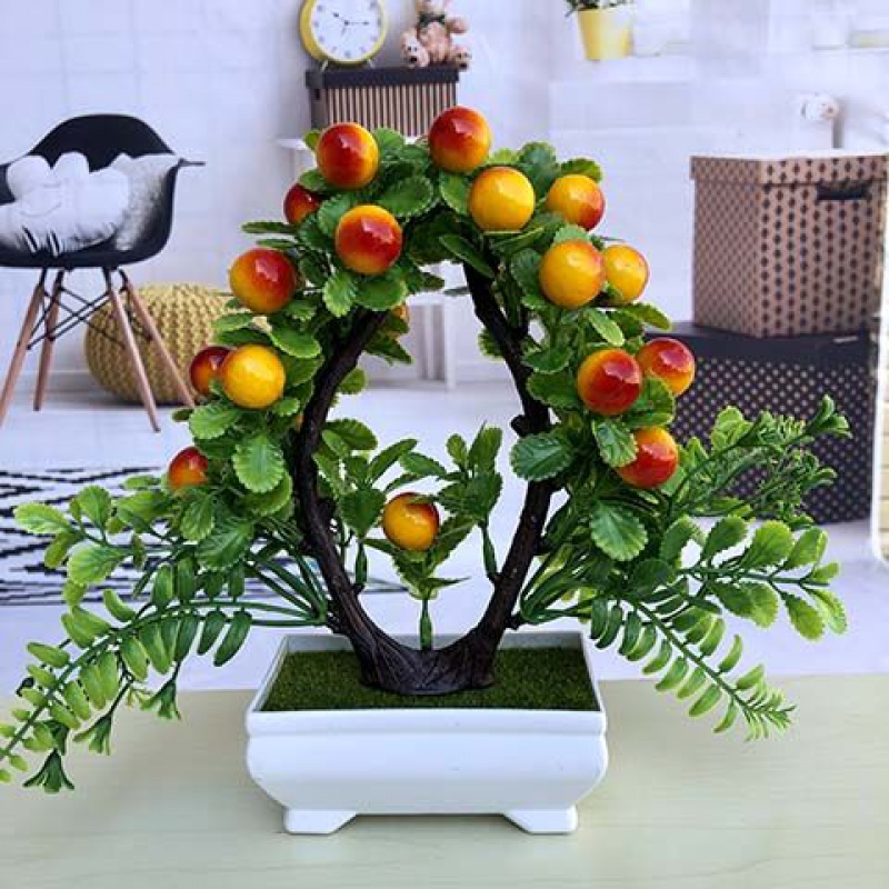 发财树绿植物塑料盆栽盆景客厅装饰干花卉假花酒柜摆件摆设 爱心果黄