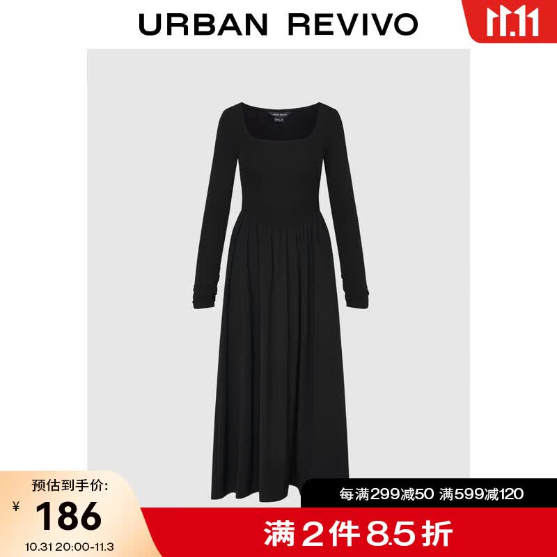 UR2023夏季新款女装轻熟赫本风黑色叠层捏褶紧身连衣裙UWG732007 正黑 S属于什么档次？
