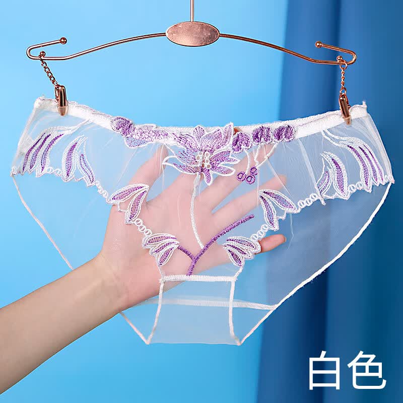 颜蓓薇内裤女士蕾丝性感火辣迷人少女大码全透明网纱无痕三角裤 2条装(可备注选色) 2条 2XL (150-170斤)