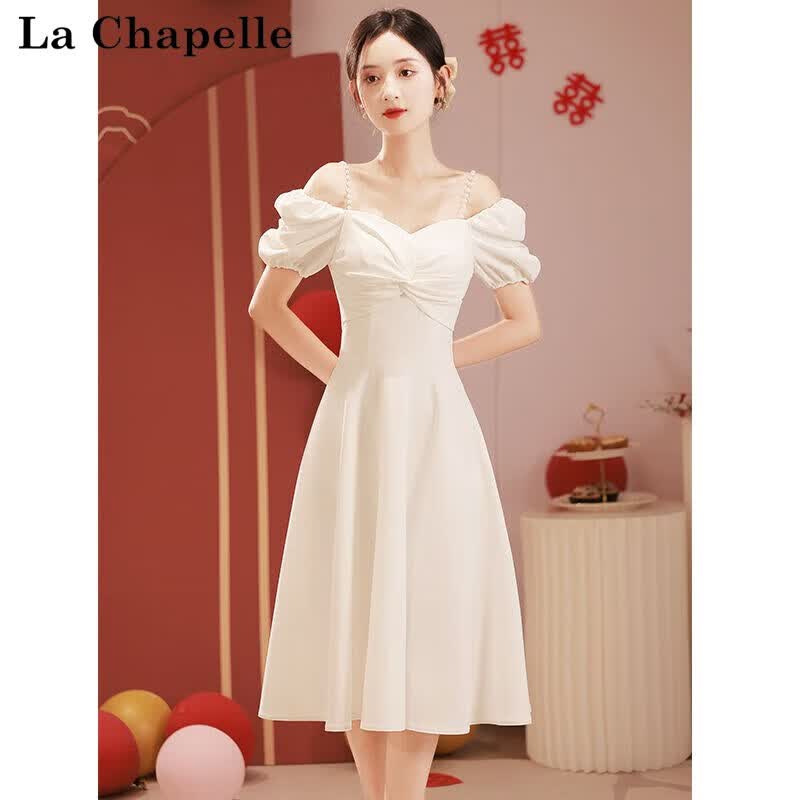 La Chapelle Sport晚礼服裙日常轻奢小个子法式订婚领证登记白裙连衣裙女平时可穿 白色 L属于什么档次？