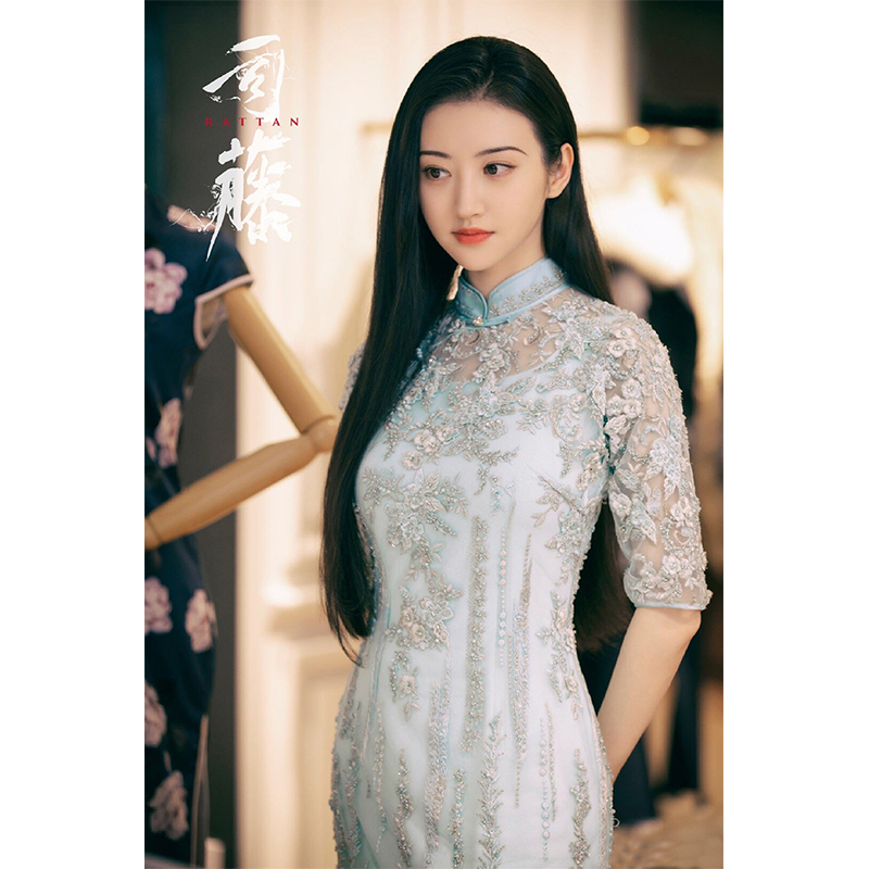 司藤同款旗袍景甜改良版连衣裙设计感小众夏季气质修身裙子高端 浅