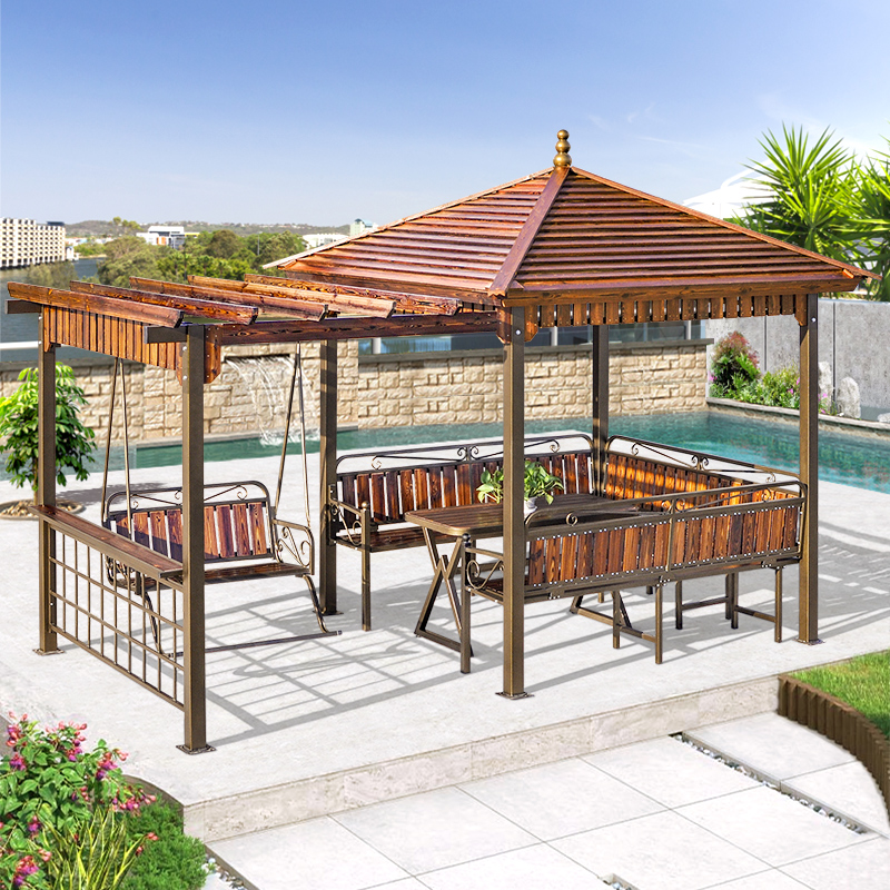 室外花园露台帐篷遮阳亭子别墅休闲遮阳棚 乐遥实木顶葡萄架凉亭