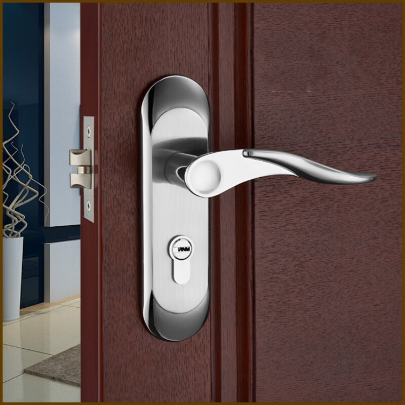 家用室内外通用型房门锁防盗锁芯卫生间厕所卧室门把手锁具 A0202镍拉丝 35-50mm  通用型 带钥匙