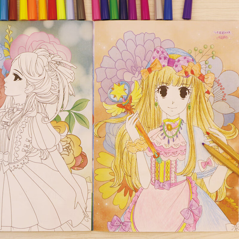 公主涂色画本绘画册3-4-5-6岁儿童填色本幼儿园女童学画画涂色秀