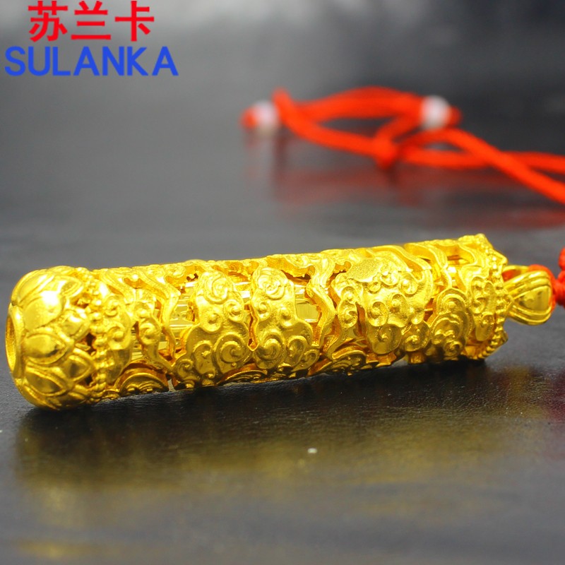 苏兰卡黄铜镀金项坠复古观音吊坠男款霸气圆柱潮人镀沙金菩萨吊坠送男友 带绳子 颜色随机