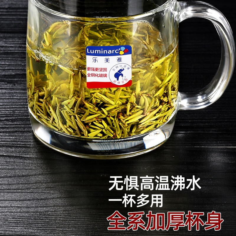 乐美雅家用泡茶玻璃杯透明观山带把茶杯耐热水杯果汁杯扎啤杯 班尼450ml【杯+盖】