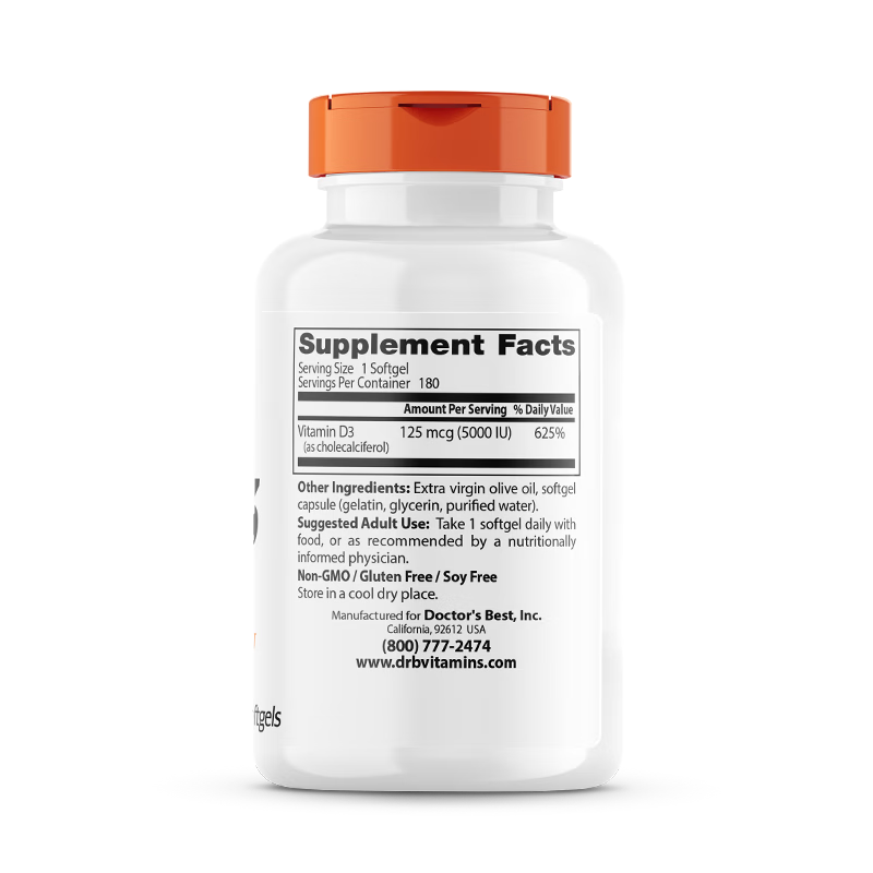 Doctor's best多特倍斯金达威维生素D3软胶囊5000iu强健骨骼助钙吸收美国进口 【阳光VD】5000iu 180粒