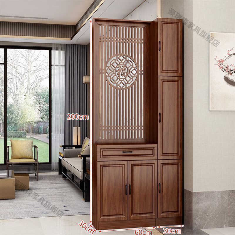豪瑞森屏風(fēng)隔斷客廳遮擋正對(duì)入戶門鞋柜新中式現(xiàn)代客廳玄關(guān)柜一體置物架 福200*90(60+30)單 帶貨上門包安裝