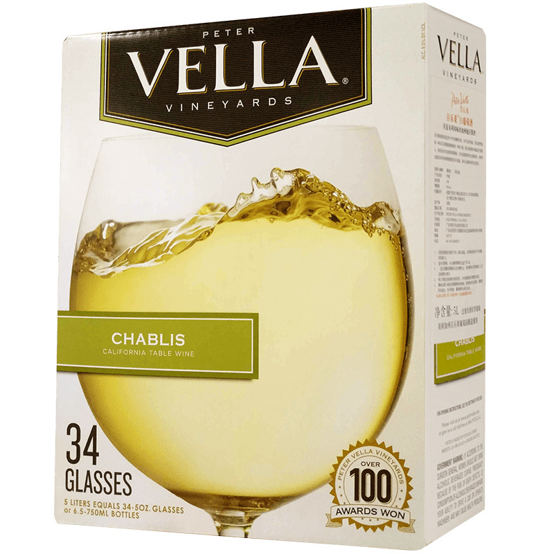 加州乐事百乐莱vella系列夏布利半甜型白葡萄酒 5L盒装 美国进口葡萄酒hamdegs