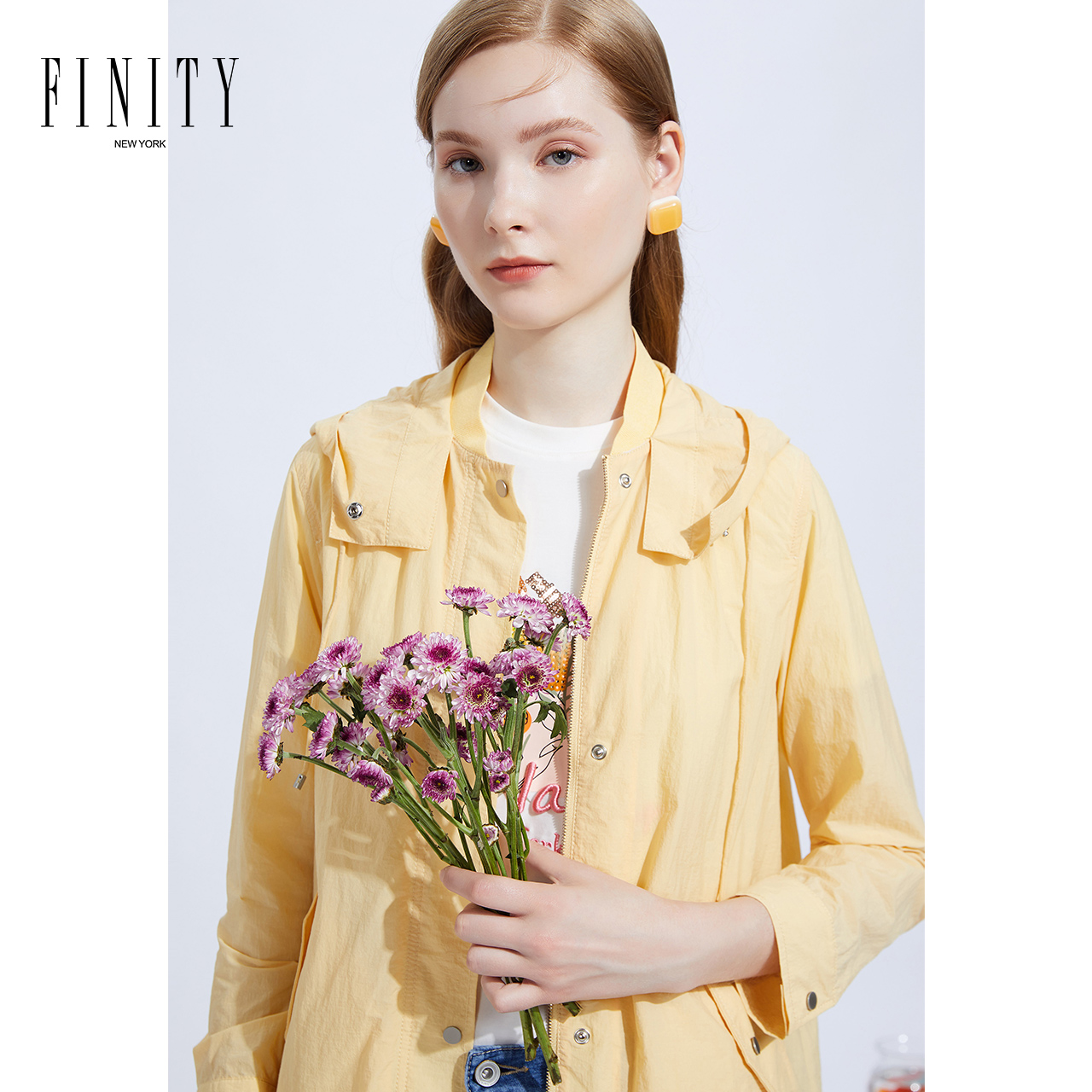 菲妮迪（FINITY）2021春款女装新款女士短外套宽松韩版潮流百搭薄款长袖上衣 米黄色 L