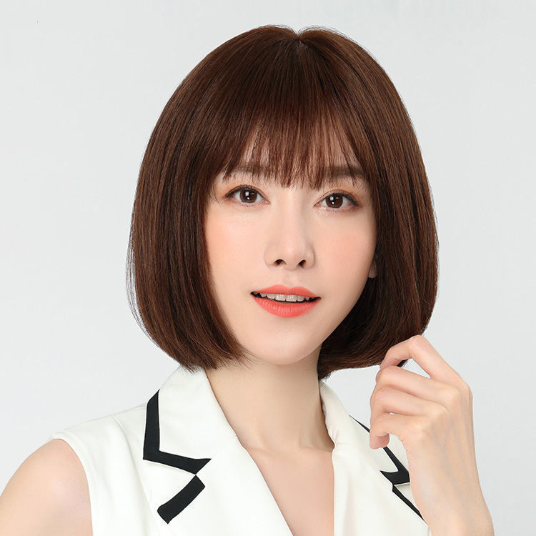 圆脸假发套女自然逼真整顶中直发全头套 自然黑【全真发 递针顶心】