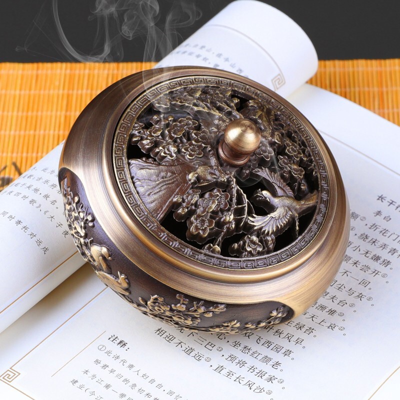 京峰阁 全铜香炉喜上眉梢熏香炉檀香盘香炉 家用供奉香薰炉焚香炉摆件 【喜上眉梢仿古色】