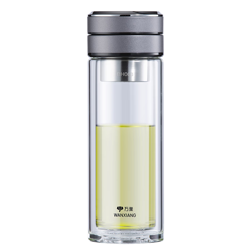 萬象茶水分離杯雙層玻璃杯男高檔泡茶杯子車載水杯高顏值辦公禮物茶杯 水泥灰-370ml-雙層-禮盒裝