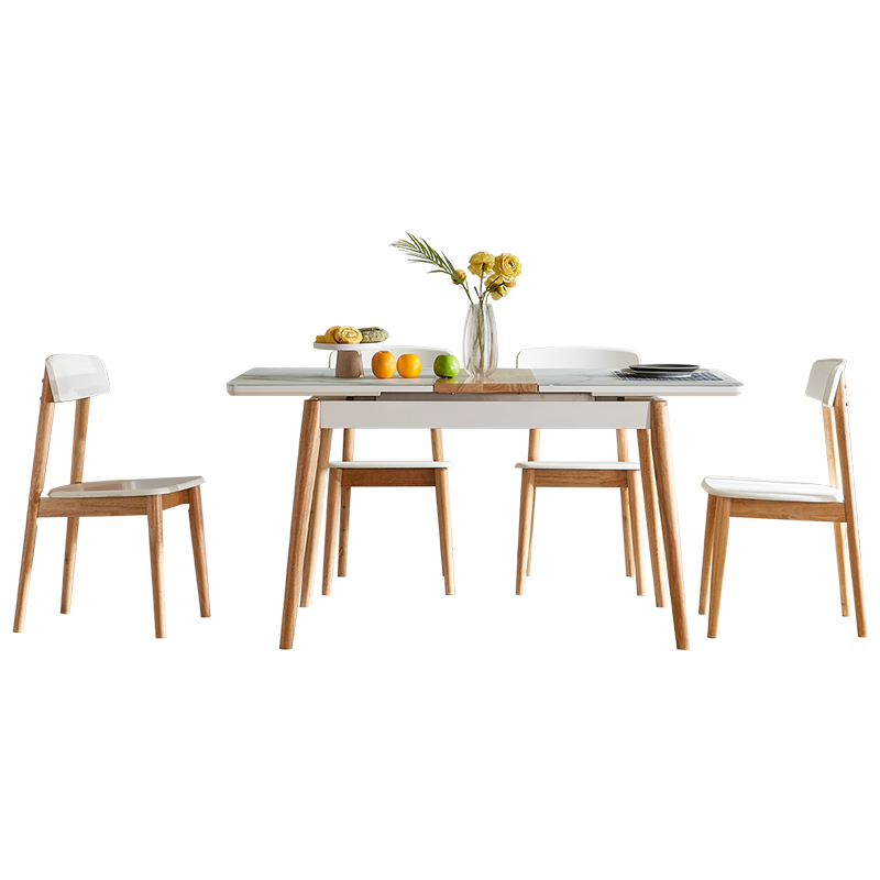全友家居 餐桌椅 现代北欧大理石纹/岩板台面大小户型可伸缩折叠餐桌长方形方桌吃饭桌子组合DW1001 功能款餐桌+餐椅*4