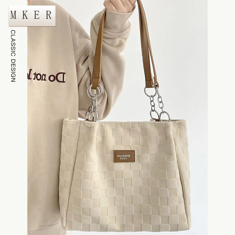 mker托特包包2023新款帆布女包大包感大容量腋下单肩包 白色