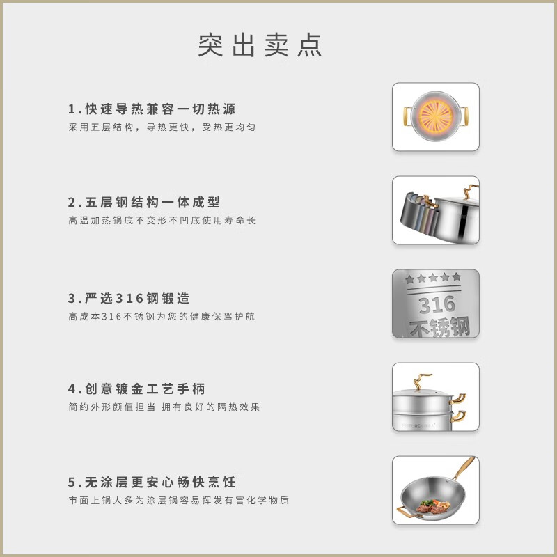 菲夫人（FEIFUREN）锅具套装家用厨房锅套装组合煎炒锅蒸锅汤锅高压锅铸铁锅炉灶通用 菲夫人10件套钻石套装 10件套