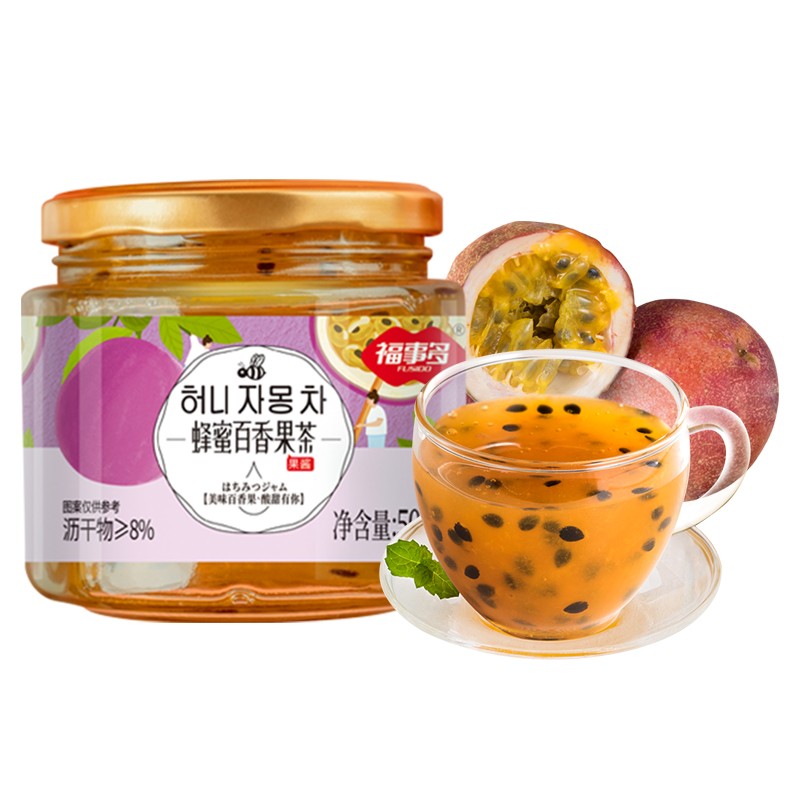 福事多 蜂蜜百香果茶500g 韩国风味水果茶饮料蜜炼冲饮果酱下午茶冲饮品年货送礼礼品