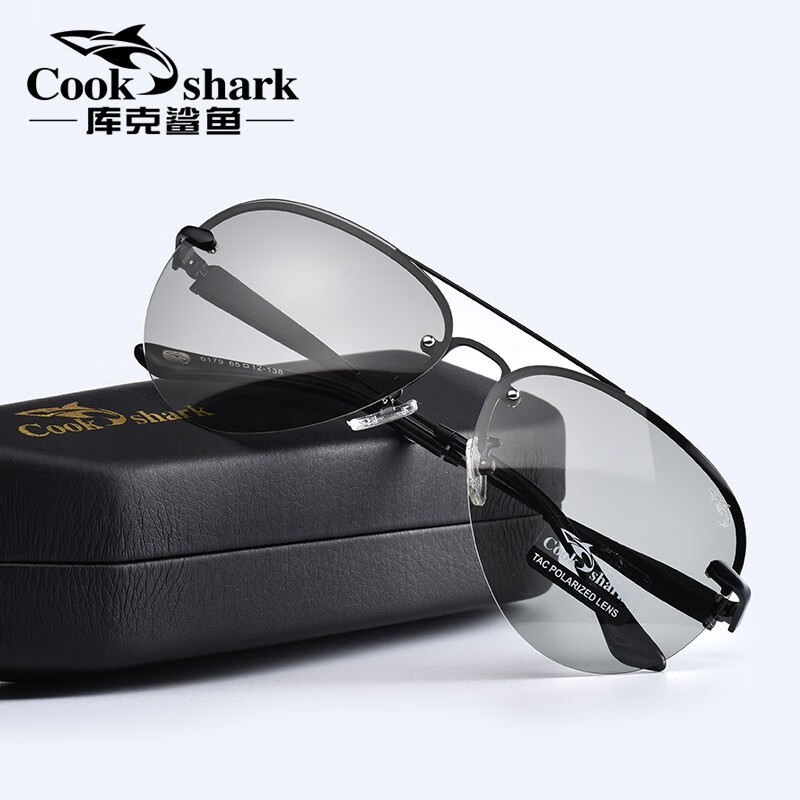 官方专柜库克鲨鱼偏光太阳镜男款司机镜墨镜驾驶开车眼镜蛤蟆镜 变色