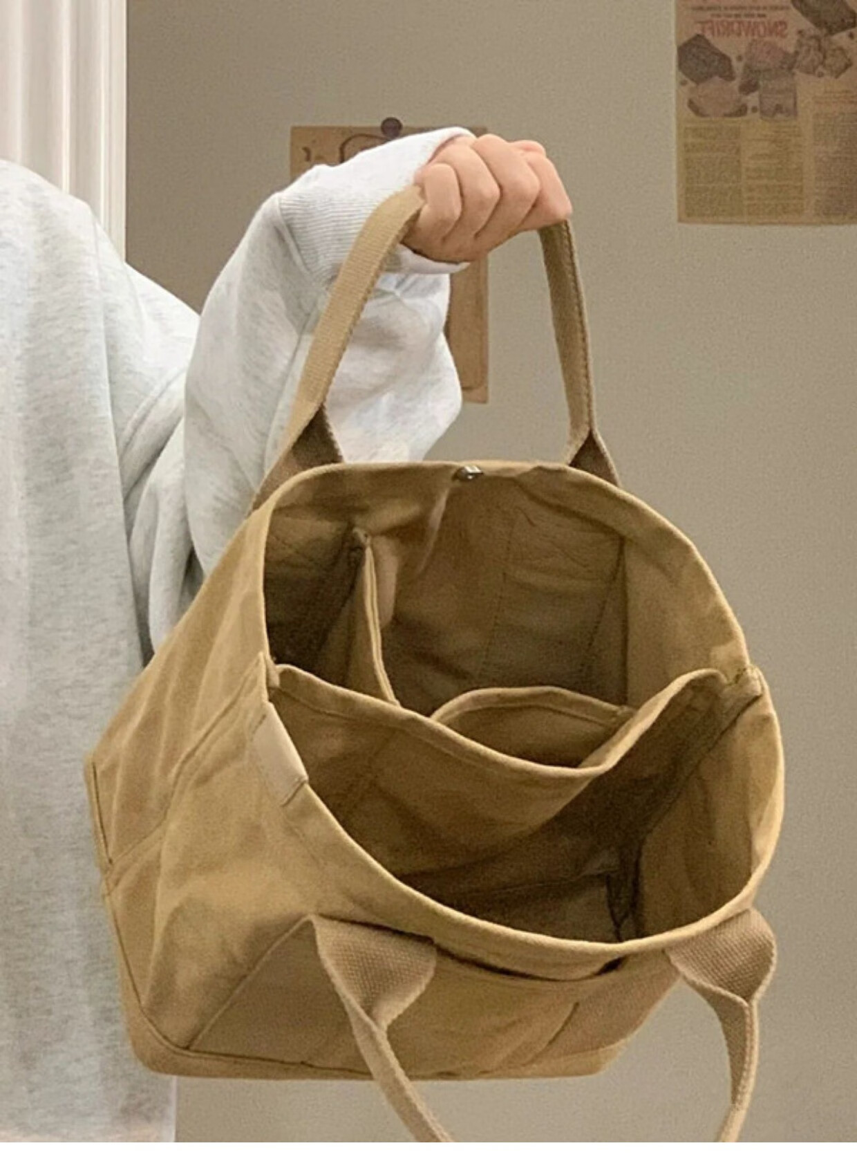 君樂意帆布包便當(dāng)包日系斜挎大容量手拎包多層手提袋 卡其色包包