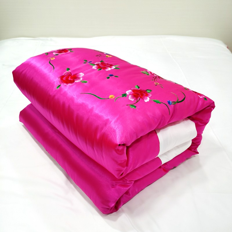 萌依儿杭州绸缎被套含棉被芯老式包边被子结婚棉花传统丝绸喜被复古棉