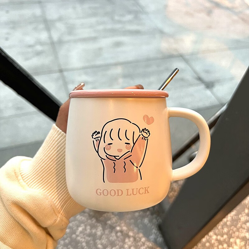 盖勺马克杯男女情侣学生情侣水杯咖啡杯 jy3282luc女孩拥抱 原装钢勺