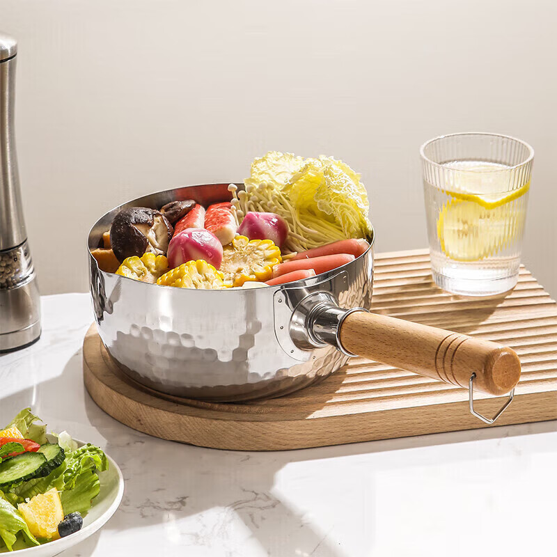 唯铭诺 不锈钢雪平锅20cm 小奶锅煮面锅日式泡面锅一人食宿舍汤锅