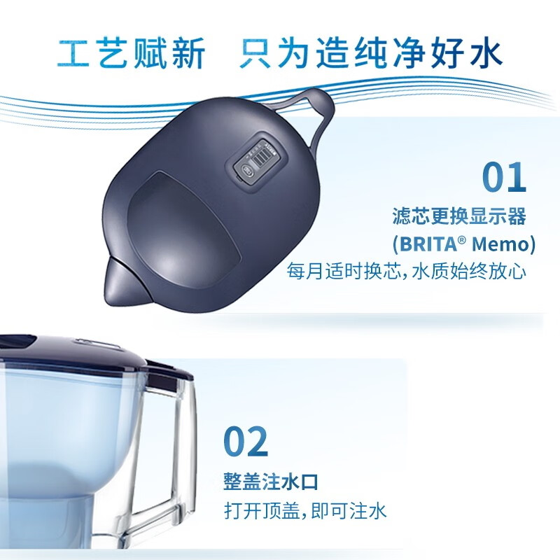 碧然德（BRITA）过滤净水器 家用滤水壶 净水壶 光汐系列 3.5L(蓝色)+去水垢专家版滤芯 3枚装 环保加固包装