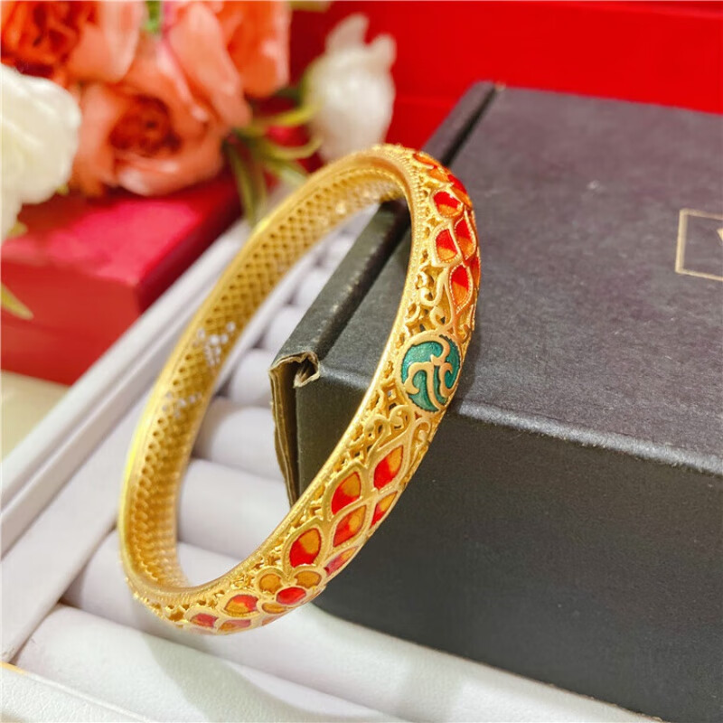 诗筠（SHIJUN）景泰蓝手镯老北京越南沙金镯子手工烧蓝花丝女空心珐琅彩镀金古法 明黄色