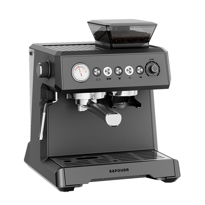 赛普达（SAPOUDR）ES6咖啡机小型半自动家用意式研磨豆一体打奶泡蒸汽机 米白色压力显示