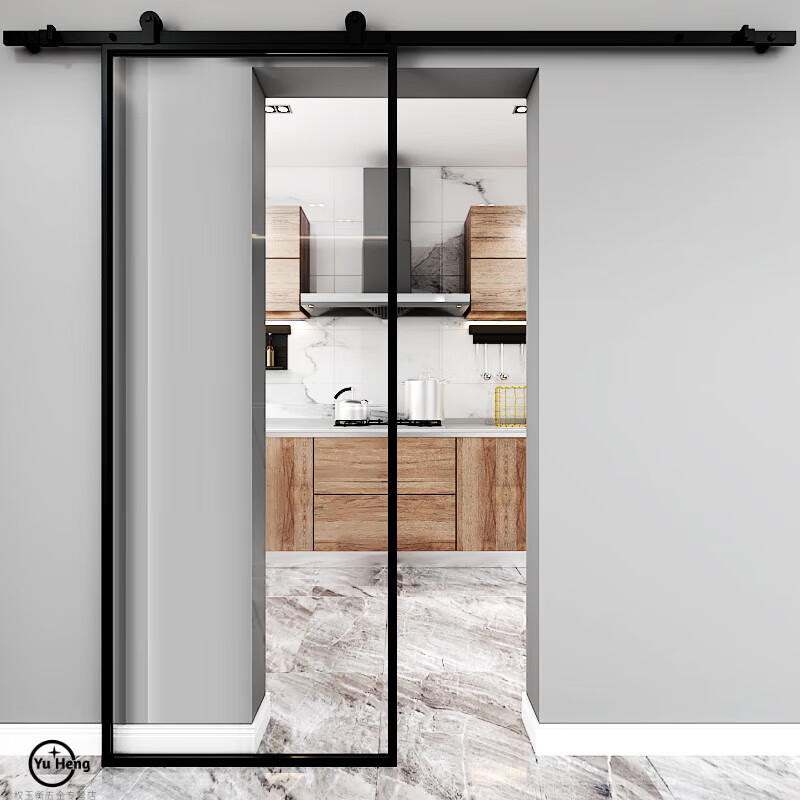 万蜂展玻璃谷仓门吊轨复古推拉门铝合金厨房卫生间门北欧浴室门厕所