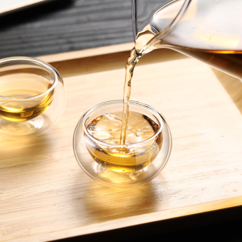 曲和（QUHE）玻璃品茗杯耐热加厚双层隔热透明喝茶小杯子防烫茶杯功夫茶具套装 50ml 4个双层玻璃杯 50ml-130ml
