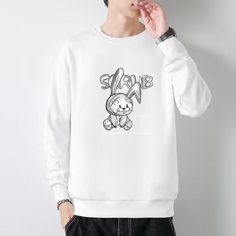 杰硕港风卫衣男潮流宽松圆领套头春秋季潮牌宽松休闲青少年上衣 白色 M