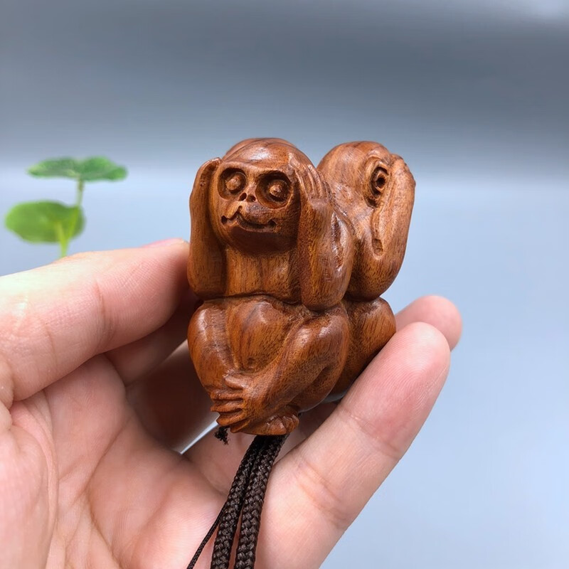 柳艺老挝花梨木手把件三不猴木雕手捻不听不看不说生肖猴子把玩文玩