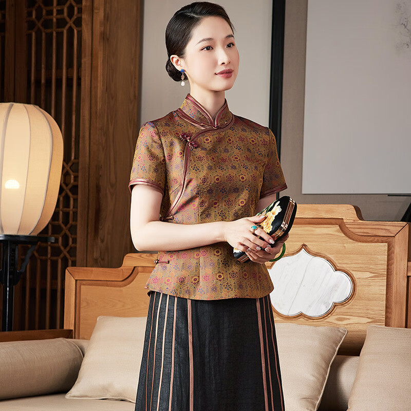 玺玥中国风高端经典桑蚕丝宋锦短款女士中式唐装上衣高贵百搭女装