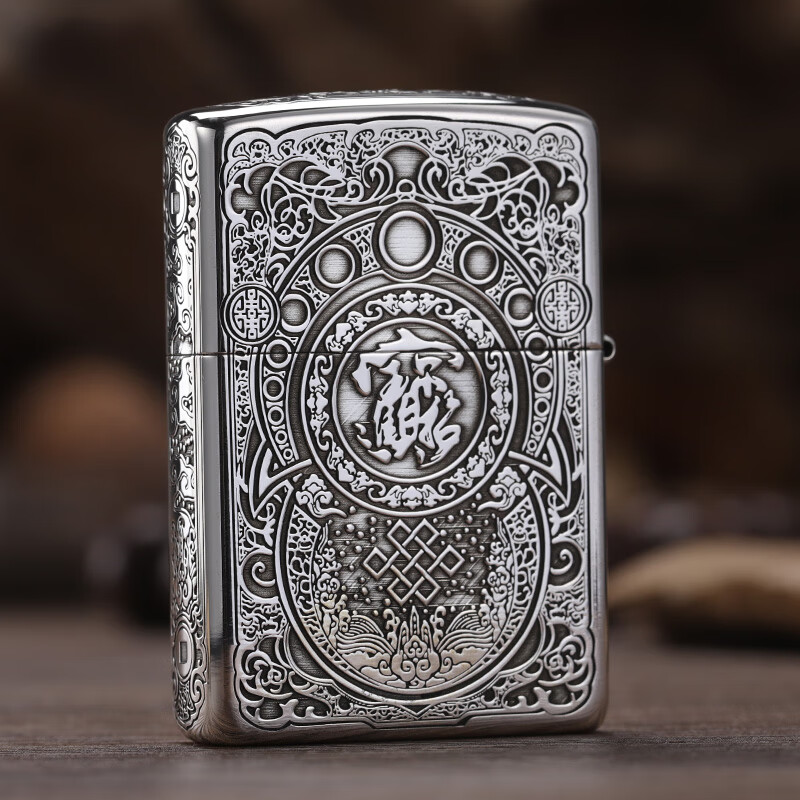 ZIPPO打火机官方正品防风芝宝盔甲纯银祥云龙招财貔貅送男士友生日礼物 重甲纯银招财貔貅【套餐款】