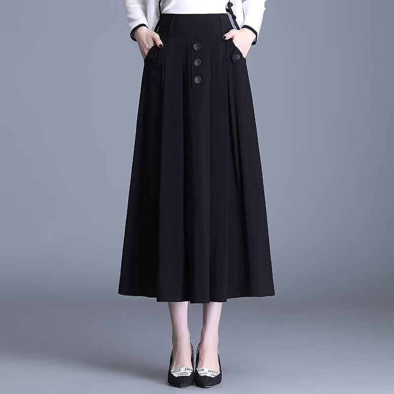 伐柯30-40岁中年妈妈有口袋的半身裙子加长纯色半身裙裙显瘦遮胯大摆
