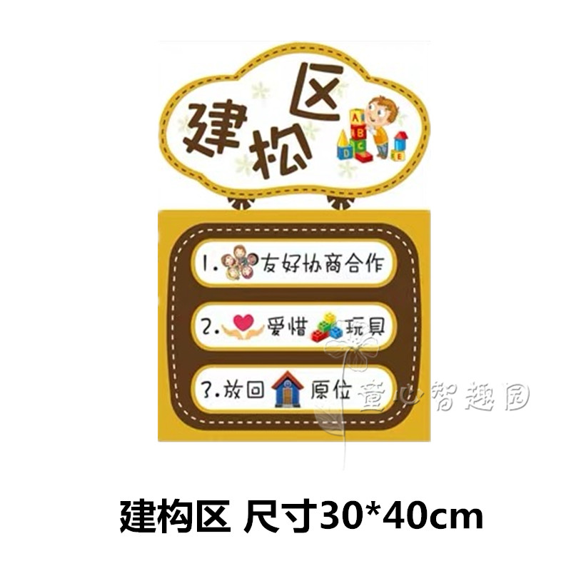 幼儿园区域规则进区牌标志活动区域约定标语区角布置