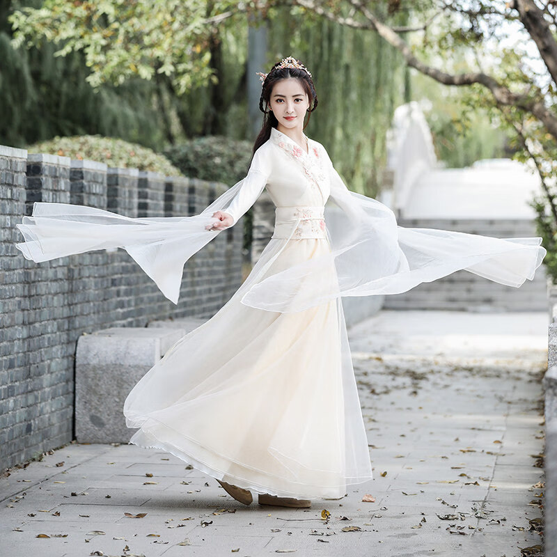 小个子女生汉服女仙气中国风汉元素飘逸超仙古风学生齐腰交领春夏古装