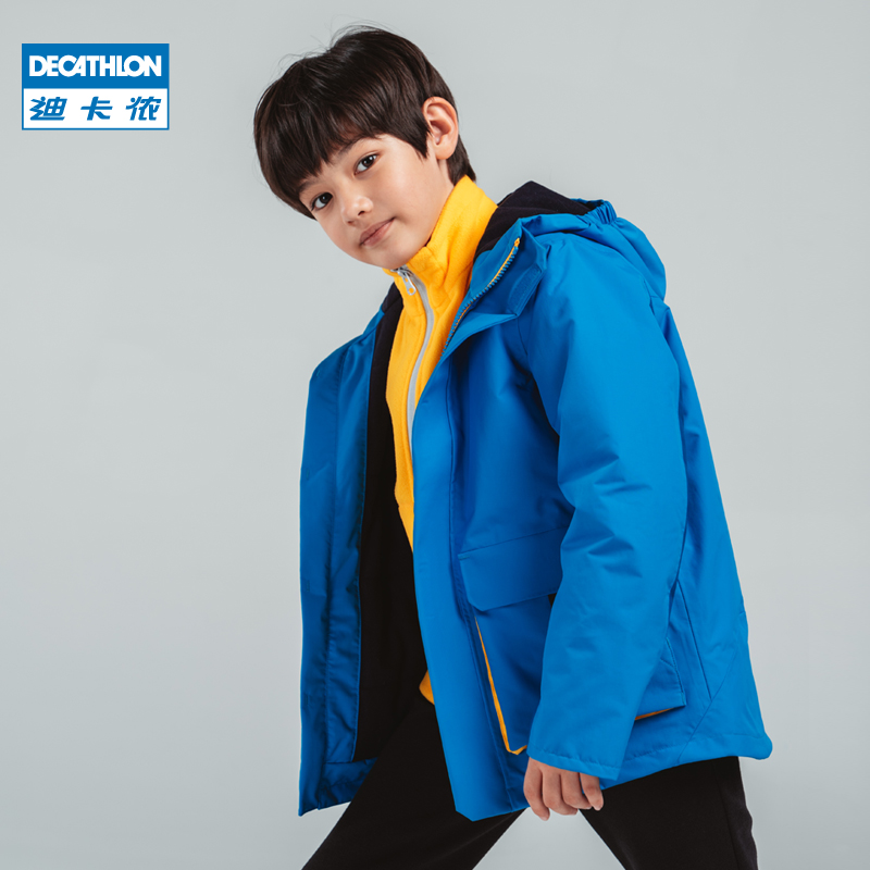 迪卡侬儿童上衣男装户外防风防水外套秋加厚保暖帆船 男童-迷雾色 165